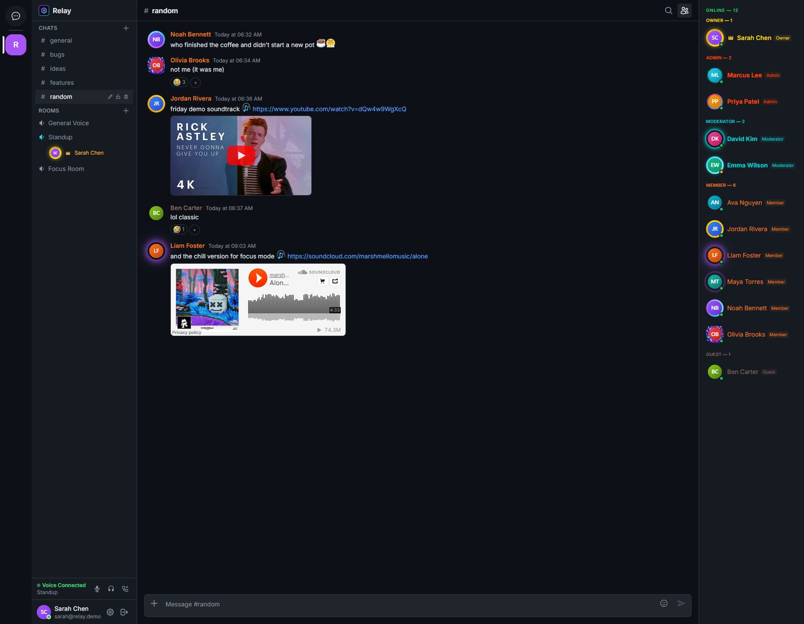Relay — chat with rich link embeds (YouTube, SoundCloud)